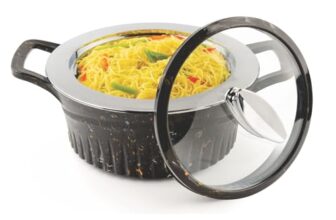 SignoraWare Master Lock BPA Free Plastic Casserole | Inner Stainless Steel With Borosilicate Glass Lid | Perfect for Home, Kitchen & Gifting | Ideal for Storing & Serving Hot Meals (2 Ltr | Black)