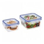 Amazon Brand – Solimo Square Glass Food Storage Container, 360 ml & 900 ml – Set of 2, Airtight, Microwave & Freezer Safe, Transparent