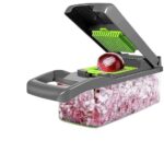 Reqwekx Manual Vegetable Cutter 14-in-1 Food Chopper with 8 Blades Onion Chopper with Storage Box Multipurpose Slicer Dicer for Fruits