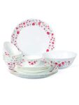Cello Imperial Red Rose Fantasy Opalware Dinner Set, 19 Pieces, White