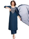 ANNI Designer Women’s Ruby Cotton Embroidered Straight Solid Kurta with Palazzo & Dupatta (Label KEROSIN-VKS04_M_Cerosin_Medium)