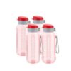 ATTRO Ultra Pro Motivational 1-Liter BPA-Free Water Bottle with Leak-Proof Flip-Top Cap, Nylon Strap and Stylish Color for Daily Hydration Set of 4-Red