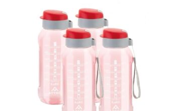 ATTRO Ultra Pro Motivational 1-Liter BPA-Free Water Bottle with Leak-Proof Flip-Top Cap, Nylon Strap and Stylish Color for Daily Hydration Set of 4-Red