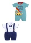 BabyGo Baby Half Sleeve Rompers 100% Cotton Rompers for New Born Baby Boys|Daily Suits for Baby Boys & Girls| 6X9M|NAVY-GREEN1|Onesies| Infant Clothes | Pack of 2