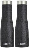 Amazon Brand – Solimo Stainless Steel Fridge Water Bottles | Set of 2 | Textured Finish | 1 L | Black