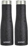 Amazon Brand – Solimo Stainless Steel Fridge Water Bottles | Set of 2 | Textured Finish | 1 L | Black