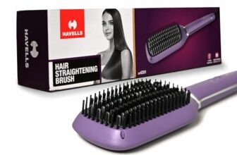 Havells Keratin Infused Hair Straightener Brush With Temperature Control For All Hair Types | 50 Watts | 2 Years Guarantee | Stunning Purple | Hs4201