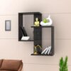 Furniture Café Modern Wooden Wall Mounted Shelf – Intersecting Cube Display Rack for Living Room, Bedroom, and Office Décor (Black)