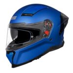 STUDDS Helios ISI and DOT Certified Full Face Helmet with Antifog 100 Lens, Sporty Spoiler (MATT Blue – L)
