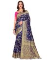 Glory Sarees Women’s Banarasi Silk Saree With Blouse Piece (Kara164_Navyblue)
