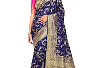 Glory Sarees Women’s Banarasi Silk Saree With Blouse Piece (Kara164_Navyblue)