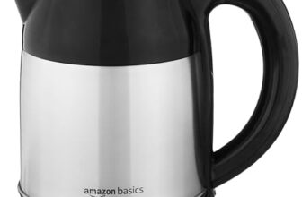 Amazon Basics Electric Kettle 1400 Watts 1.8 litres with Auto-Shut Off | Stainless Steel Inner Body with Cool-Touch Handle and lid | Swivel-Base, Power Indicator (Black and Silver)