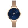 TIMEX Analog Watch for Women with Blue Round Dial & Rose Gold Stainless Steel Bracelet Band Water Resistant Women’s Wrist Watches – TWEL155SMU07