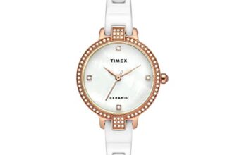 TIMEX Analog Watch for Women with Mother of Pearl White Round Dial & White Ceramic Bracelet Band Water Resistant Women’s Wrist Watches – TWEL15700