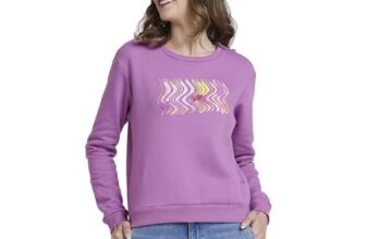 Spykar Women Digitallavender Blended Regular FIt Round Neck Printed Sweatshirt