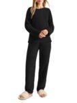 KOTTY Women’s Stylish Black Winter Set for Travel & Airport Look (Black,S)-KTTWINTERSET188S