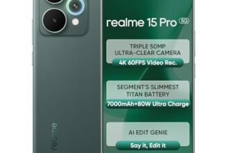 realme 15 Pro 5G Smartphone 12+256GB Green,4K 60FPS,144Hz HyperGlow 4D Curve Display,7000mAh Battery,80W SuperVOOC, Camera Triple 50MP, Snapdragon 7 Gen 4, IP69