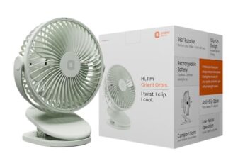 Orient Electric Orbis Rechargeable Personal Fan | 360° Rotation | 1800 mAh Battery | 4 Speed Modes with Timer | Quiet Operation | USB Type-C Charging | Clip-On Mini Fan | Matcha Green