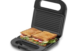 Bajaj SWX 6 800-Watt 2-Slice Sandwich Griller | Non-Stick Coated Plates for Easy-to-Clean | Upright Compact Storage | Buckle Clips Lock | 2 Years Warranty | Black
