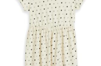 Amazon Brand – Symbol Kids Knee Length Printed Knit Dress (KD-DRG-SS25-144_Off White-Polka Dot_8-10 Years)