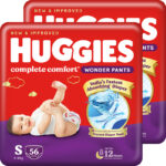Huggies Complete Comfort Wonder Pants, India’s Fastest Absorbing Diaper | Pant Diapers – S(112 Pieces)