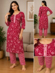 SHIFA TRADING Women Printed Straight Kurta(Red)