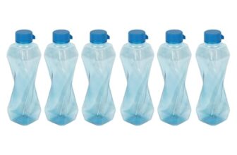 PEARLPET Twist BPA-Free Plastic Water Bottle Set |Lightweight, Leak-Proof & Freezer Safe – Pack of 6 (1000ml Each), Blue