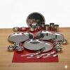 E – Ezra 36 Pieces Stainless Steel Dinnerware/Dinner Set – 6 Thali, 6 D.Plate, 12 Bowl, 6 Glass, 6 Spoon, Kitchen Set for Home & Restaurants, Family – Silver Dinnerware Set