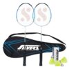 Silver’s Aluminium Defender Badminton Kit (2 Racquets with Full Cover, 1 Box Plastic Shuttlecock Pack of 3)(Blue/White)