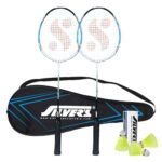 Silver’s Aluminium Defender Badminton Kit (2 Racquets with Full Cover, 1 Box Plastic Shuttlecock Pack of 3)(Blue/White)