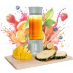 Amazon Basics Portable Hand Blender for Smoothies & Juices | USB Rechargeable | 6 Stainless Steel Blades | 500 ml Food Grade Jar | 1 year Warranty | 2×2000 mAh Batteries (Saga Green)