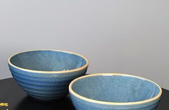 VOLA Organic Big Bowl Set of 2 Aesthetic Design Made with Ceramic (Porcelain) Premium Material Home & Office Use Kitchen & Dining Luxury Tableware Ideal for Gifting Medium Teal