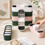 Stewit® 4-Piece Plastic Wardrobe Storage Boxes and Drawer Divider Set for Underwear, Socks, Ties, and Scarves, Multicolor