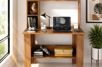 Flipkart Perfect Homes Multipurpose Portable Study Desk with Hutch Storage & Shelves for Home Office Engineered Wood Study Table(Free Standing, Finish Color – Noce Lyon, DIY(Do-It-Yourself))