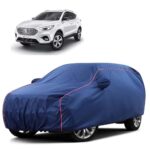 Sulfar 100% Water Resistant Car Body Cover Compatible with Mirror for MG Astor (Triple Stitched, Full Bottom Elastic, Blue Tafetta with Red Piping)