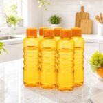 Nayasa Revello 1000 ML Pet Plastic Fridge Water Bottles Set of 6 | BPA Free | Leak Proof | Airtight Lid | Orange