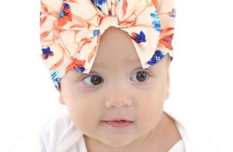 BabyMoon Beanie Floral Bow Baby Boy’s & Girl’s Cap Kids | Toddler Infant Hat | Orange | 6-48 Months