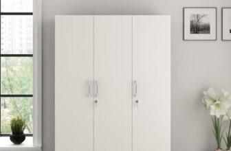 Spacewood Optima Wardrobe | 3 Year Warranty | Almirah, Cupboard, Almari, 3 Door Wardrobe, 2 Hanging Space|Engineered Wood| Kingston White