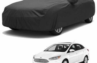 Sulfar 100% Water Resistant Car Body Cover Compatible with Mirror for Ford Focus (Triple Stitched, Full Bottom Elastic, Dark Grey)