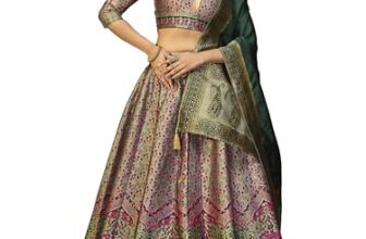 PURVAJA Women’s Kanjiwaram Semi-Stitched Lehenga choli (Nadira-Sea-Green_Free Size)