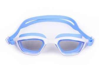 Nivia Visionz Swimming Goggles for Adults, Anti Fog Goggles for Men, Polycarbonate Clear Glass, Silicon Strap, UV Protection, Comfort Fit, Training Swim Goggles for Men & Women – Blue/White