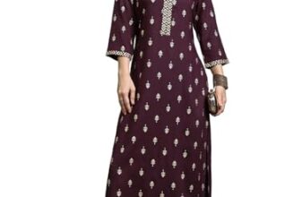 Vishudh Women Mandarin Collar Calf Length Kurta Sets VNK3008039 Brown S