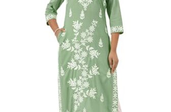 Janasya Women’s Light Green Pure Cotton Embroidered Straight Kurta (JAA25KR02256-P-S)
