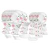 Larah by Borosil Red Mist Fluted Series Opalware Dinner Set | 66 Pieces for Family of 6 | Microwave & Dishwasher Safe | Bone-Ash Free | Crockery Set for Dining & Gifting | Plates & Bowls | White