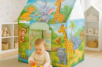 Kidsmate Jungle-Themed Play Tent for Kids | Lightweight & Foldable Pop-Up Tent with Cute Animal Prints | Indoor & Outdoor Portable Toy House for Boys & Girls of Age 2 Yrs & Up – Tropical Jungle Green