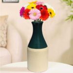 Pure Source India Porcelain Flower Vase (8 Inch) (Green) (Without Flower)