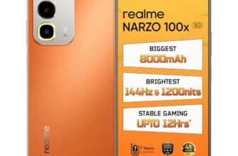realme NARZO 100x 5G (Flash Orange,6GB+128GB) | Biggest 8000mAh Battery | 45W Fast Charge | 144Hz, 1200nits Bright Display | 7 Years Battery Health | Military-Grade Resistance | 48-Month Fluency