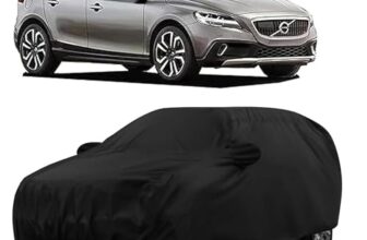 Sulfar 100% Water Resistant Car Body Cover Compatible with Mirror & Antenna Pockets for Volvo V40 (Triple Stitched, Full Bottom Elastic, Black)