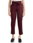Amazon Brand – Symbol Women’s Tapered Paper Bag Trousers (High Rise Ankle Length | with Self Fabric Belt) (CT-19 Cont_Purple_30)
