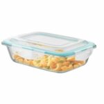 SignoraWare Lock ‘N’ Store Borosilicate Glass Rectangle Container | Microwave Safe | Convenient Storage | Elegant design | Air Tight Lid | Useful for Tiffin and lunch Box (1.4 Ltr | Clear)